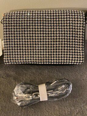 Caleesa Rhinestone Evening Clutch/Crossbody – Black & Silver Crystal